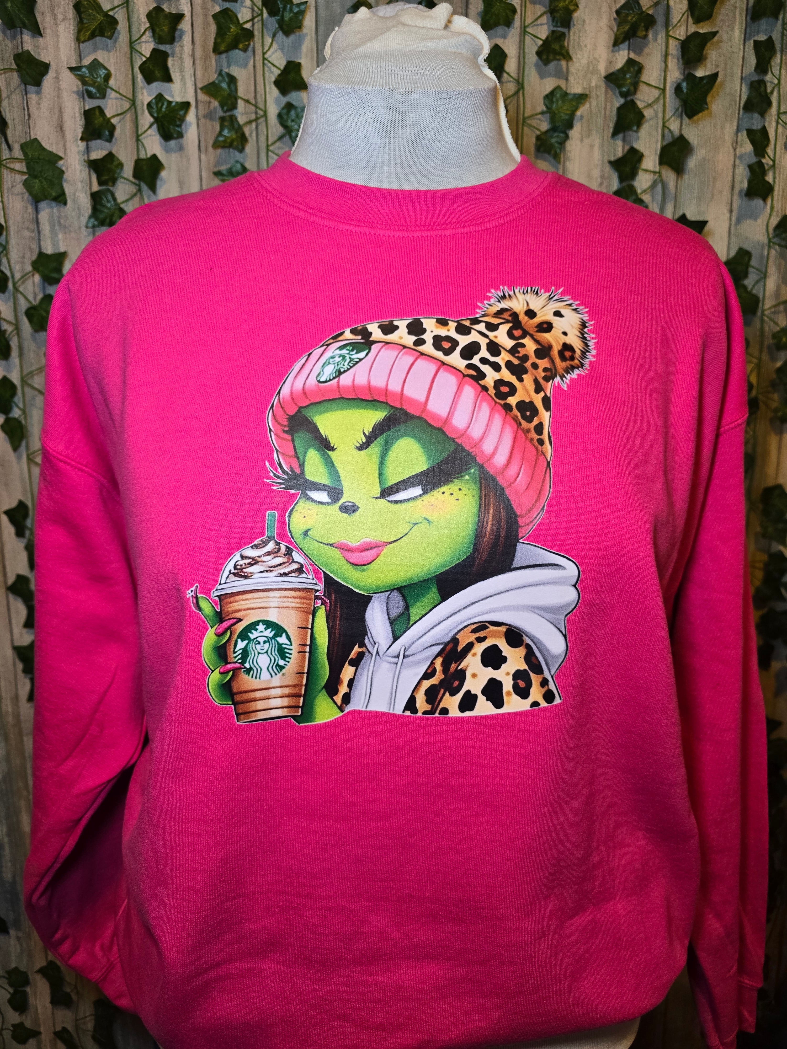 Bright pink Boujee Green Girl crewneck