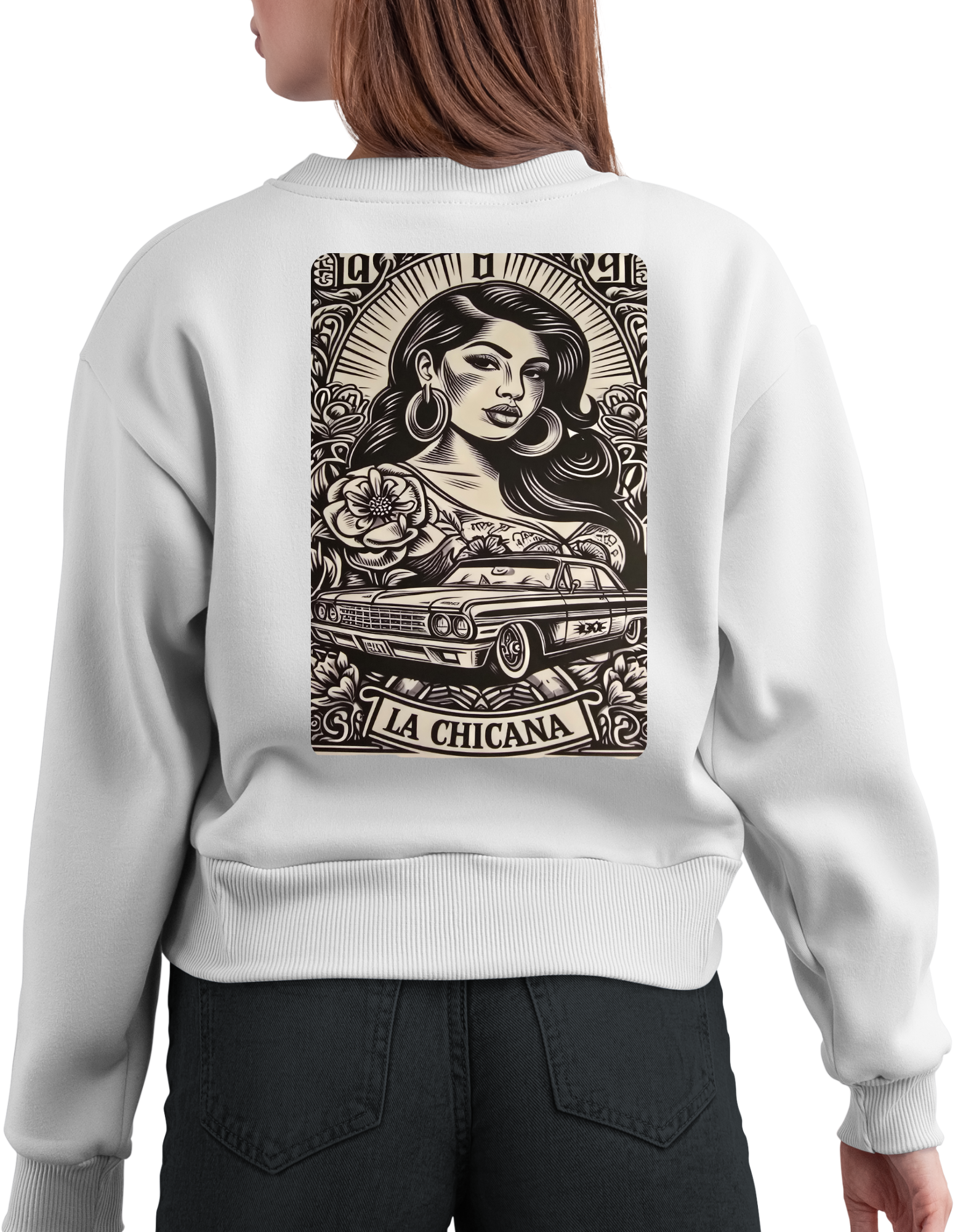 White Chicana image crew neck