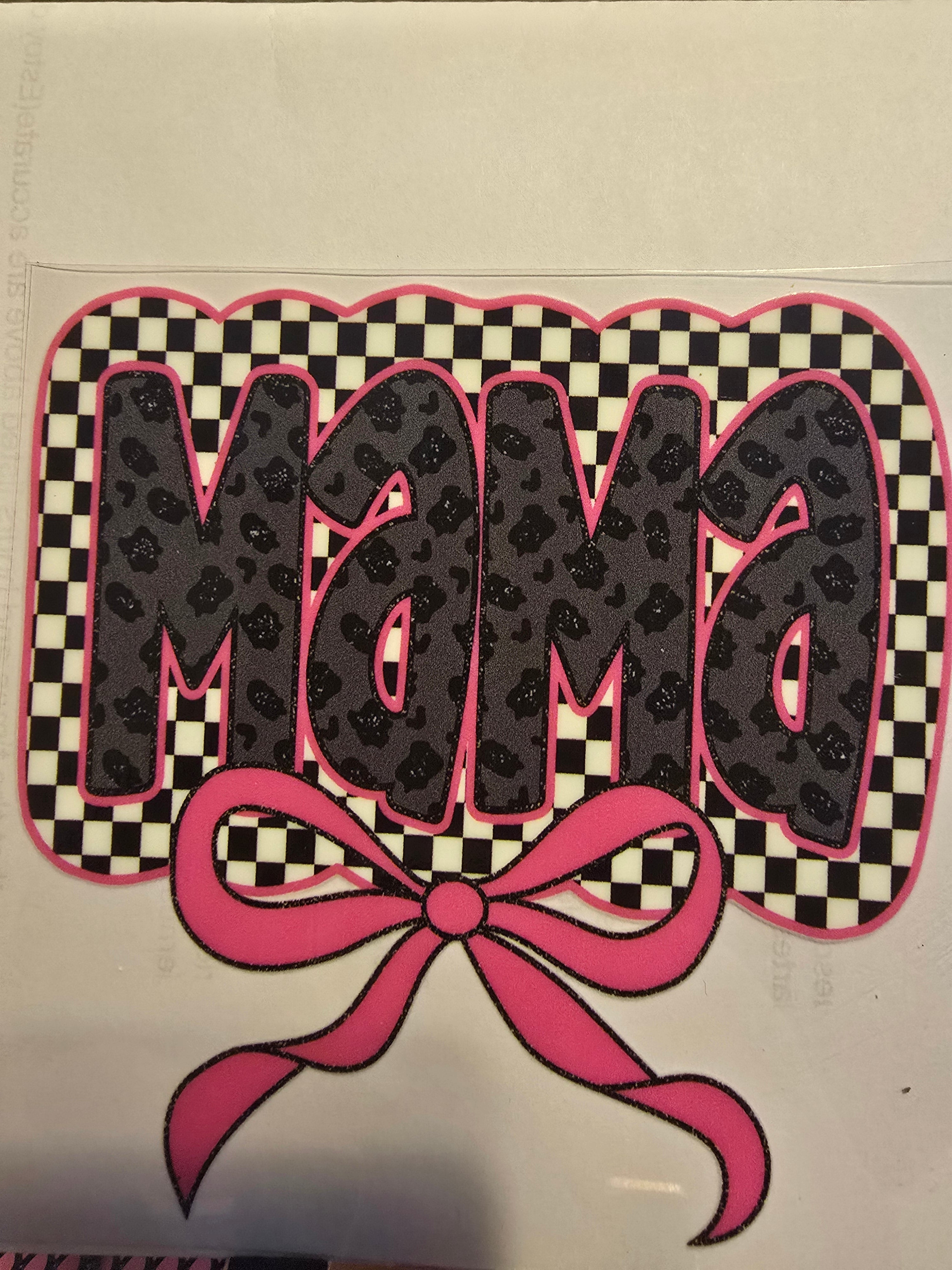 Pink checkered Mama UVDTF decal