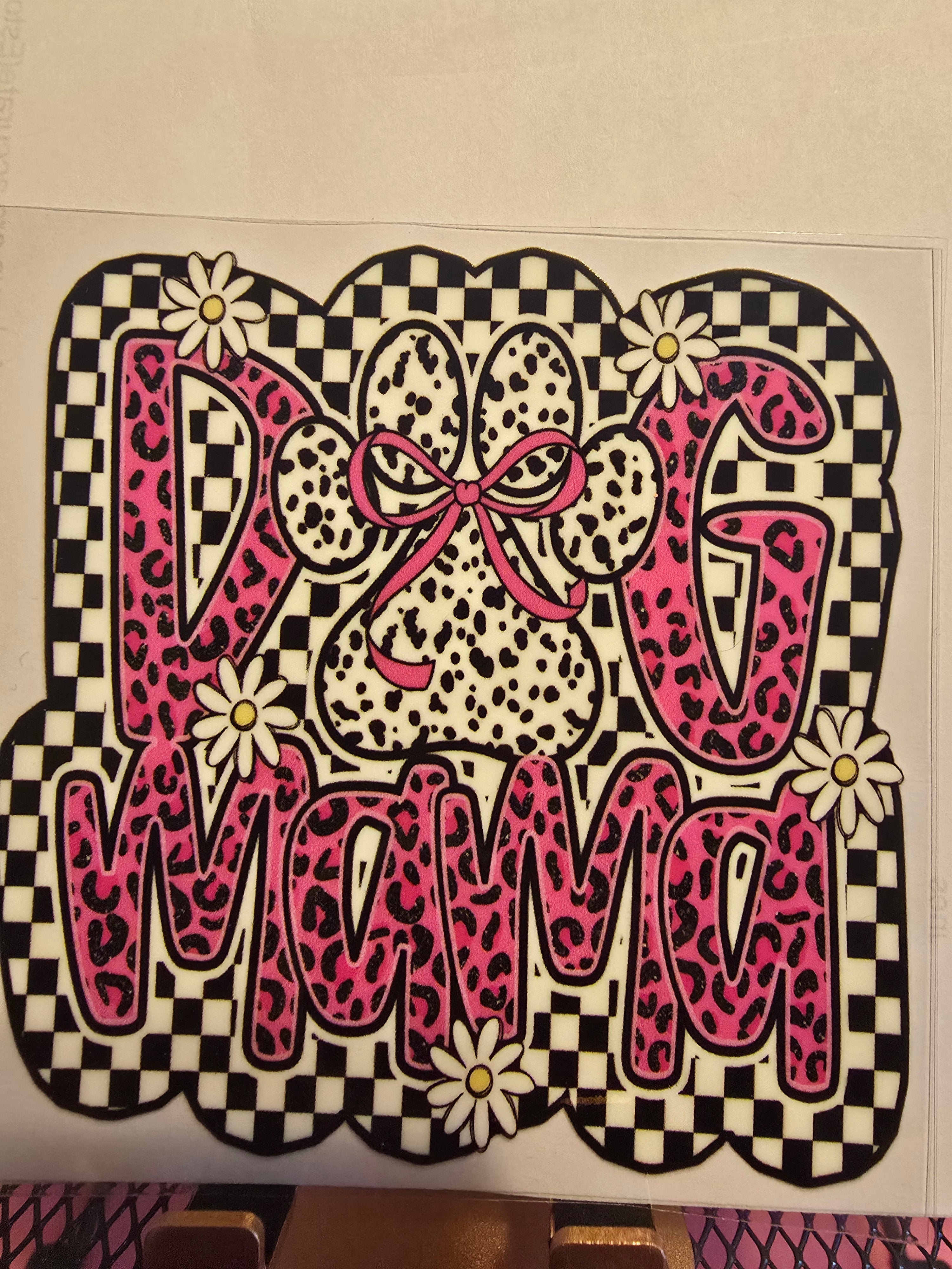 Pink checkered dog mama UVDTF decal