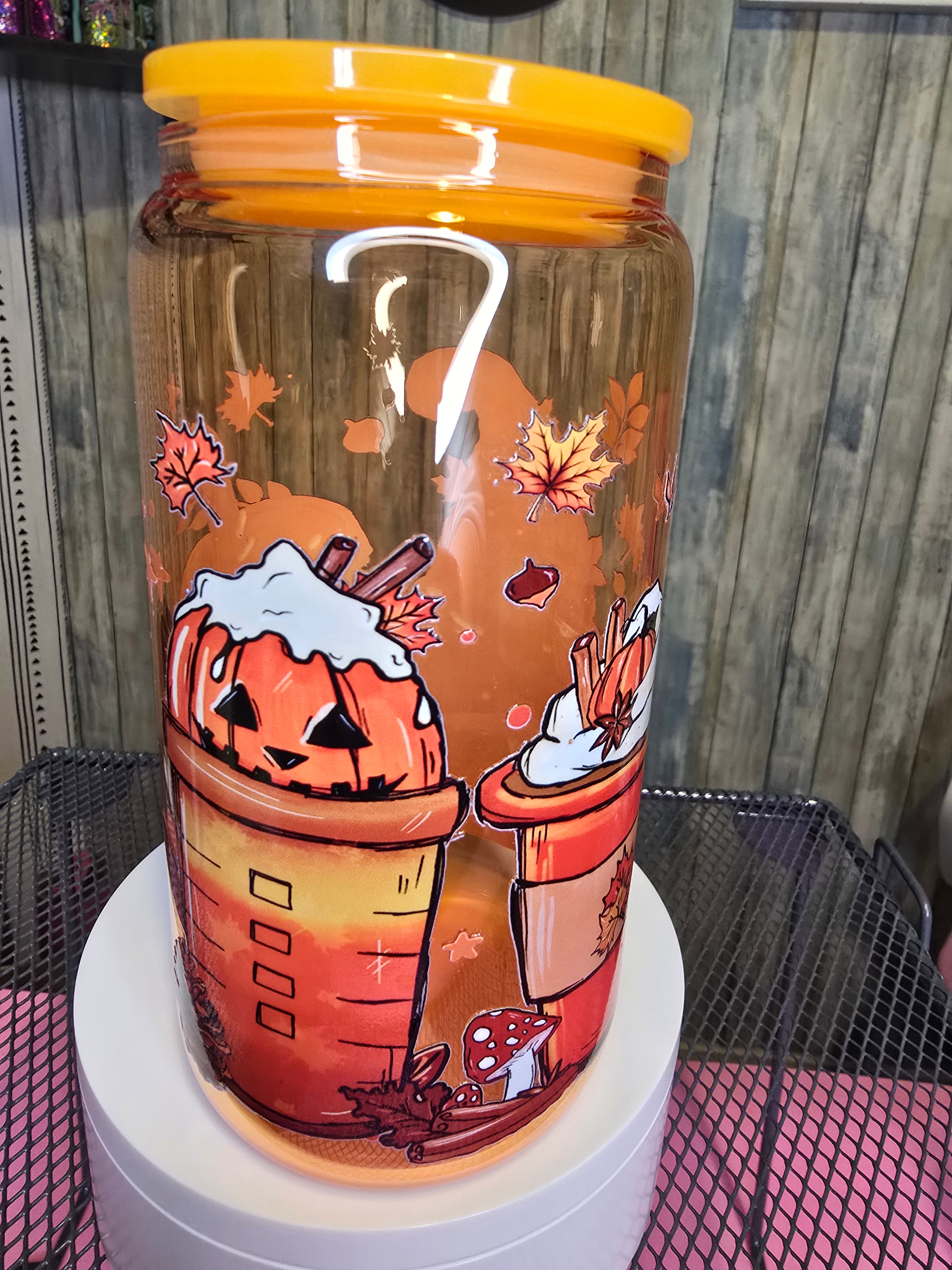 Orange glass Libby fall nomes cup