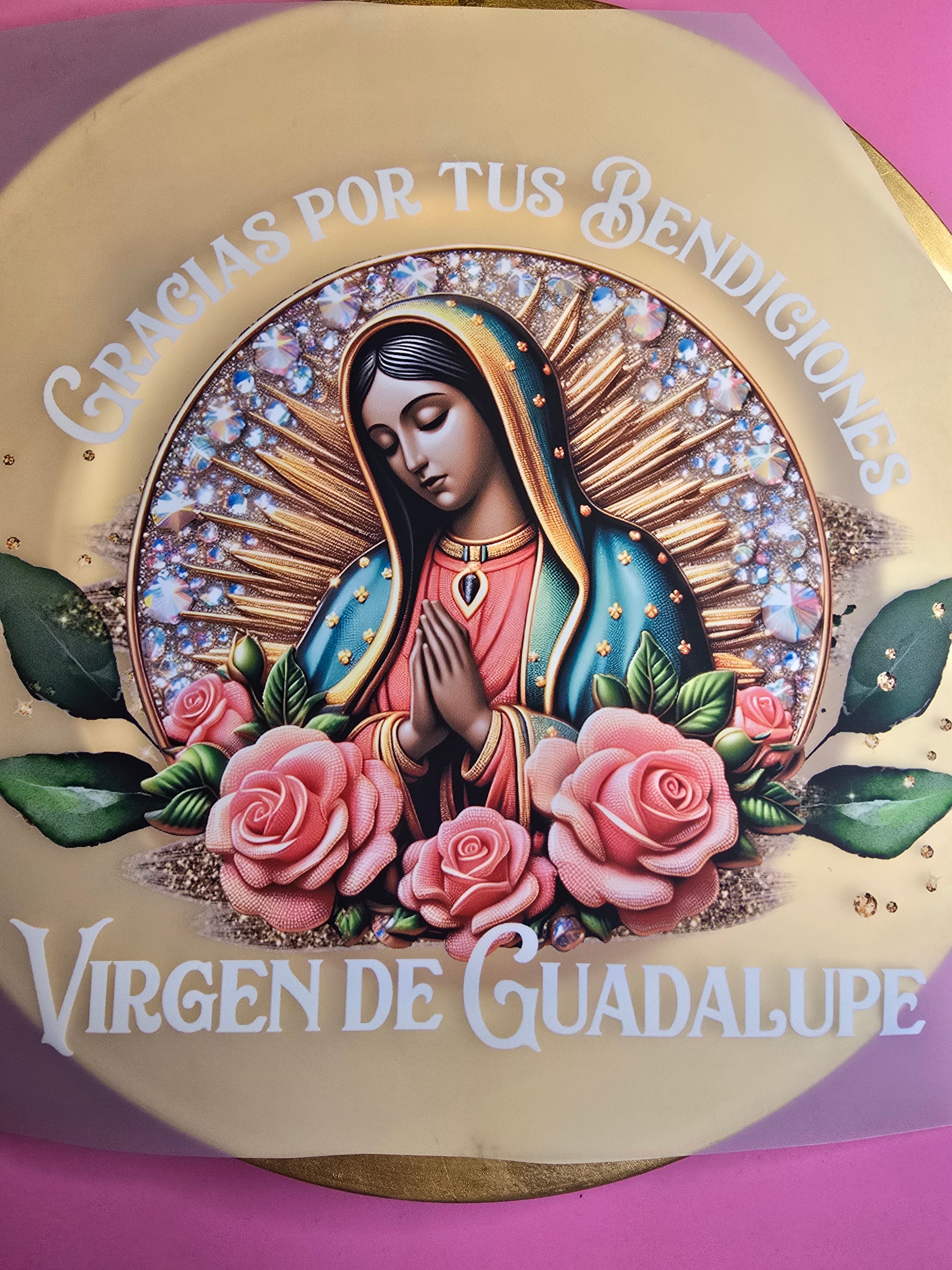 Virgen De Guadalupe pink roses DTF