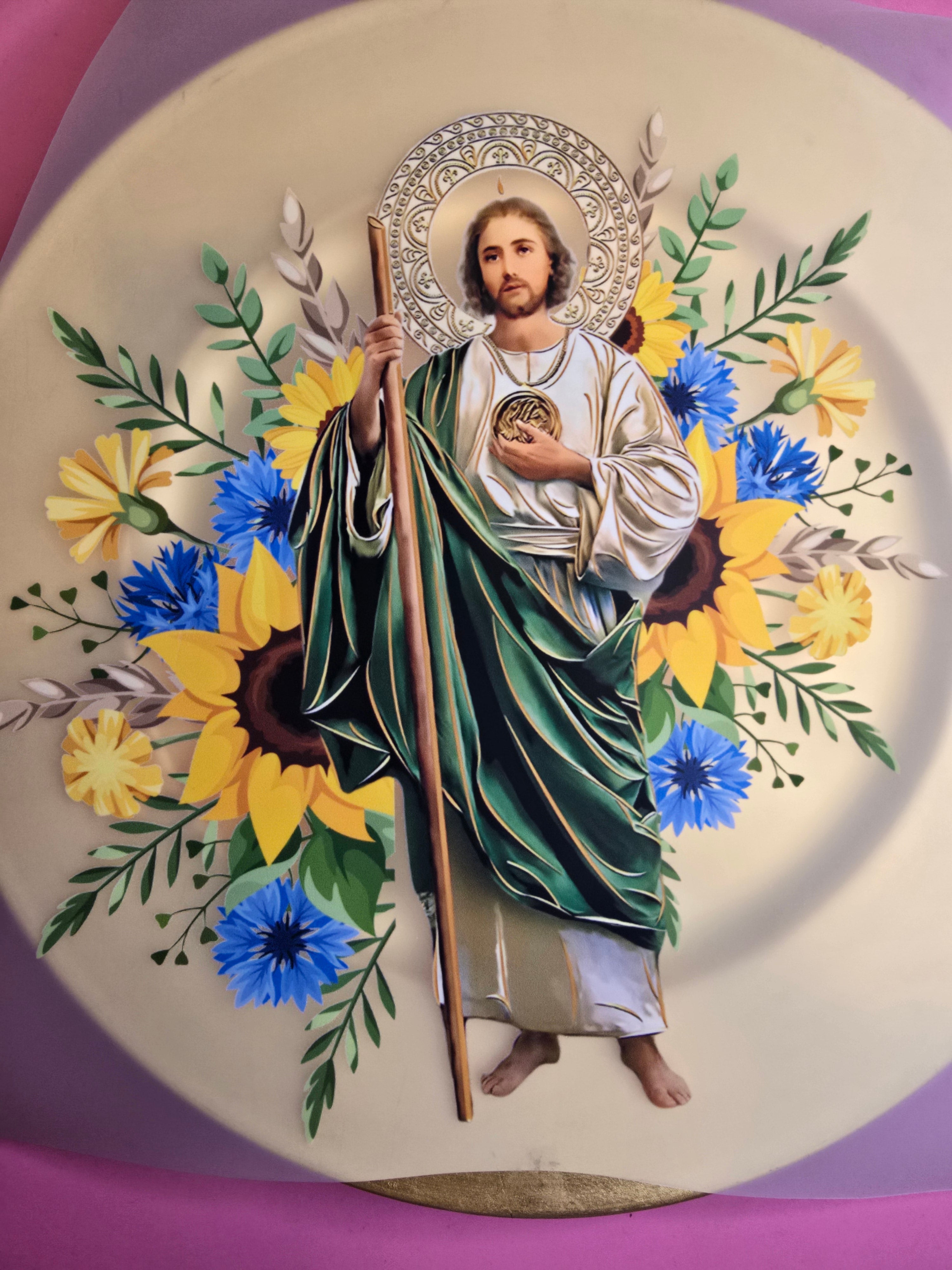 San Judas blue flowers DTF