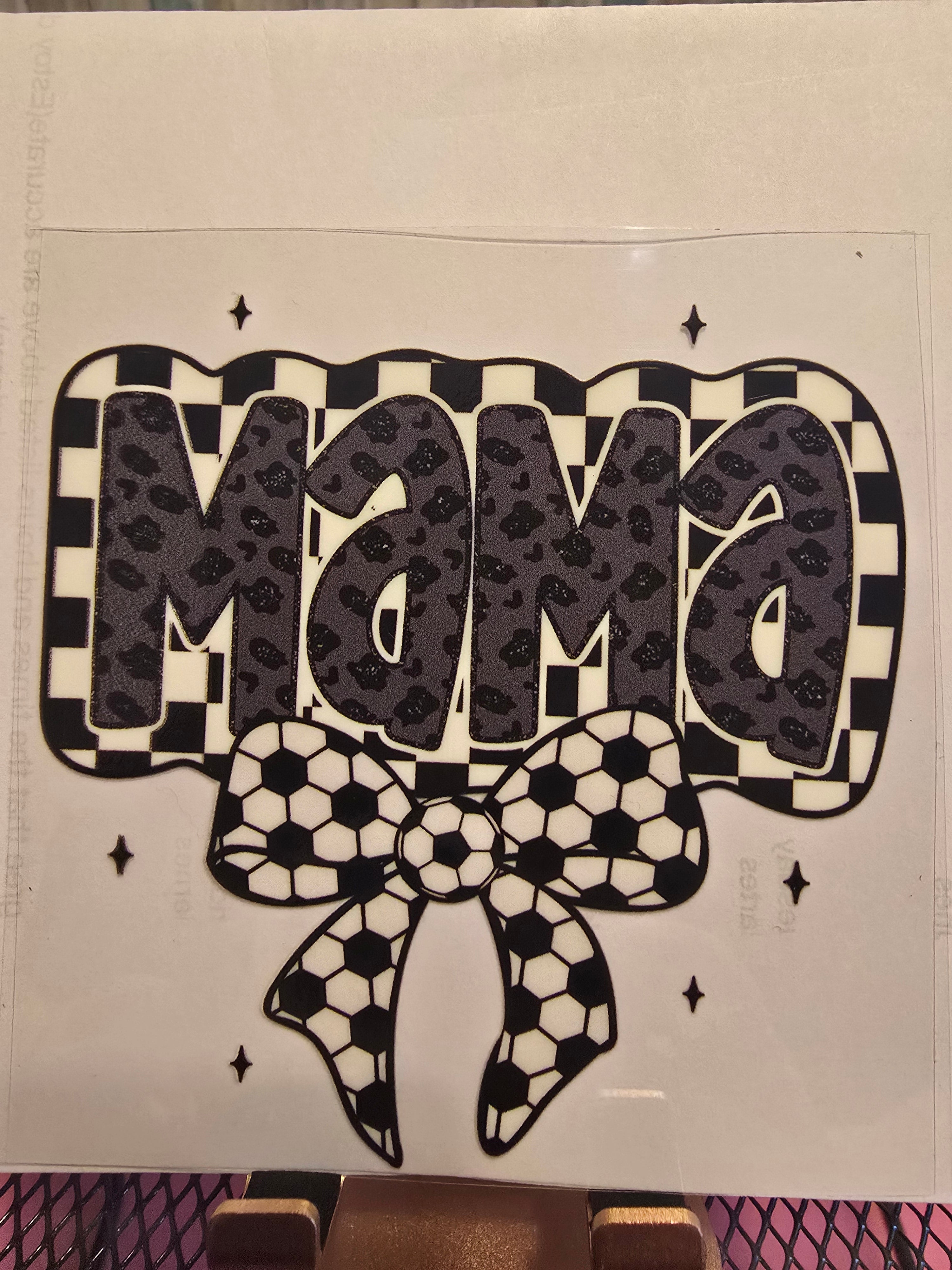 Mama soccer bow UVDTF decal