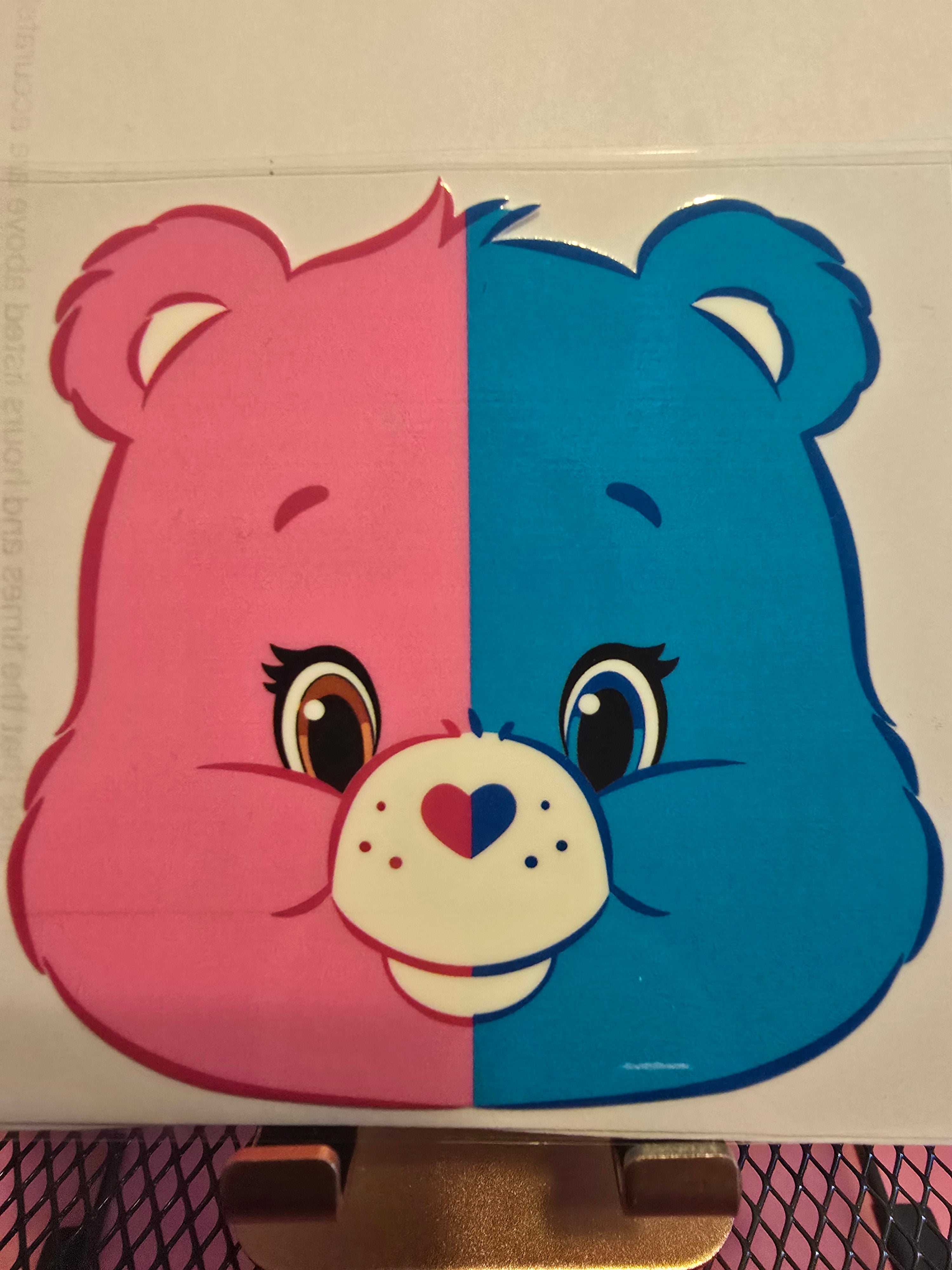 Pink and blue bear UVDTF decal