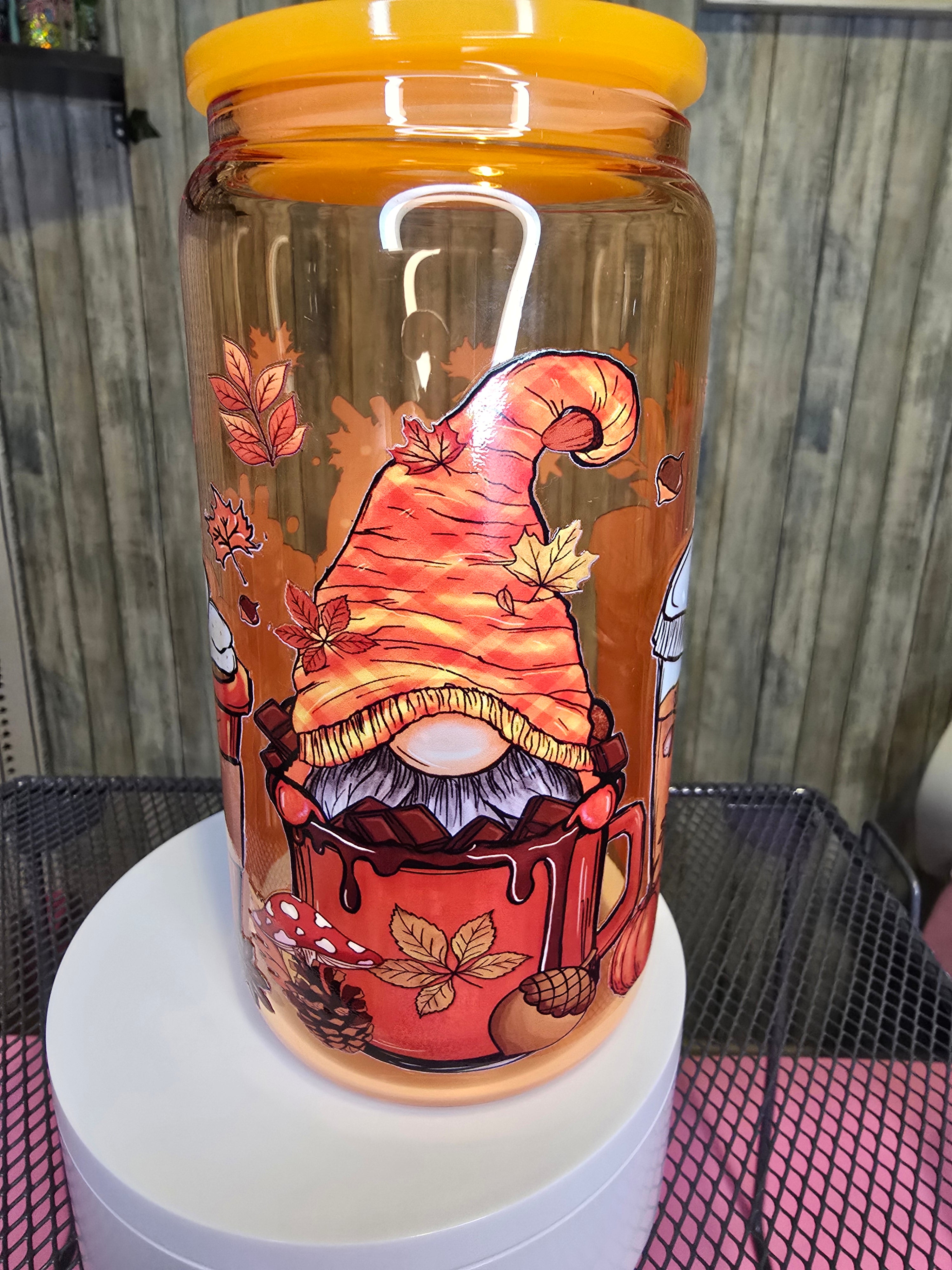 Orange glass Libby fall nomes cup