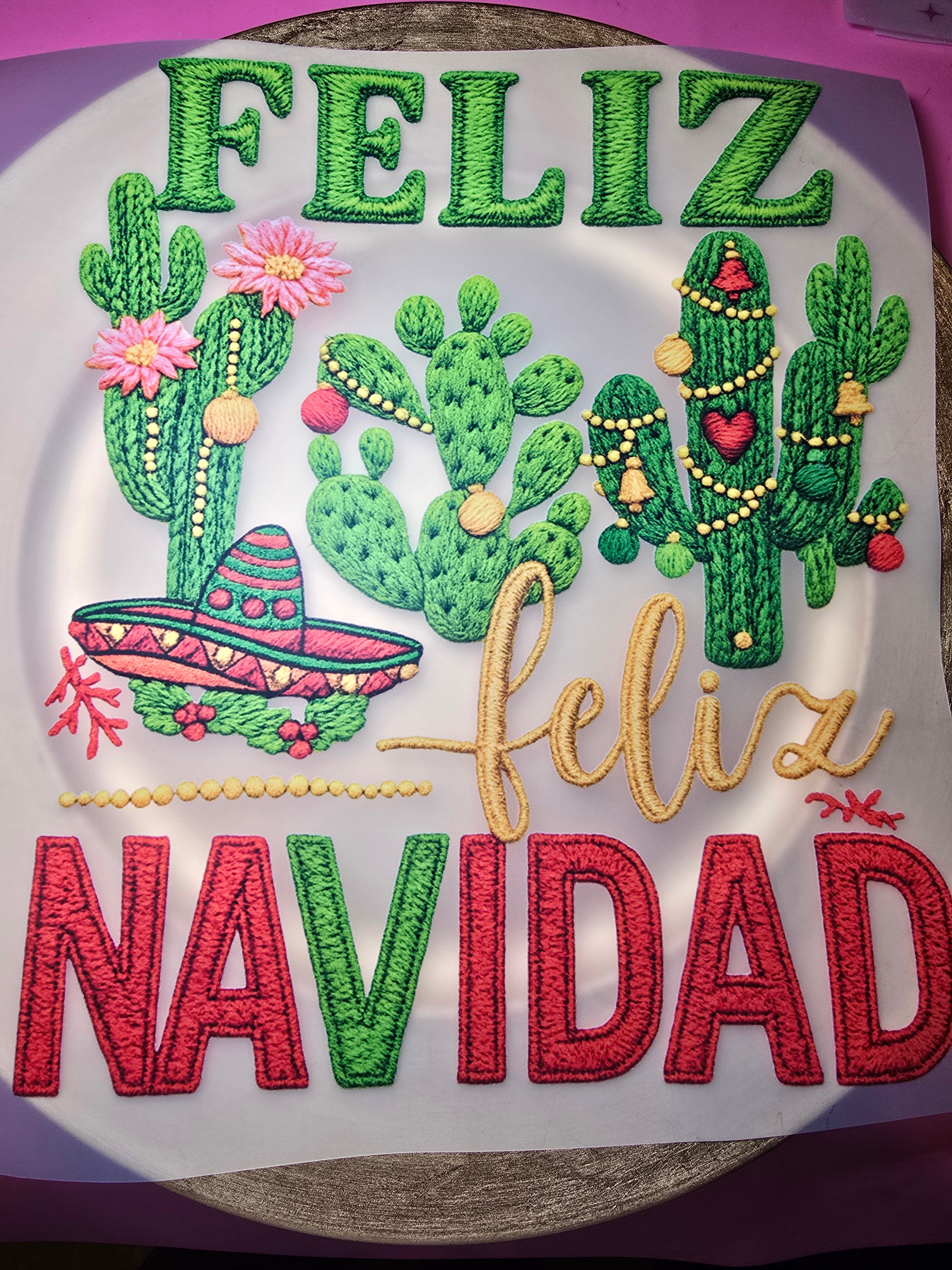Feliz Navidad yarn look DTF